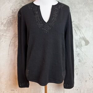 Mainbocher Pure Cashmere Black Embellished Wmn’s Sz XL